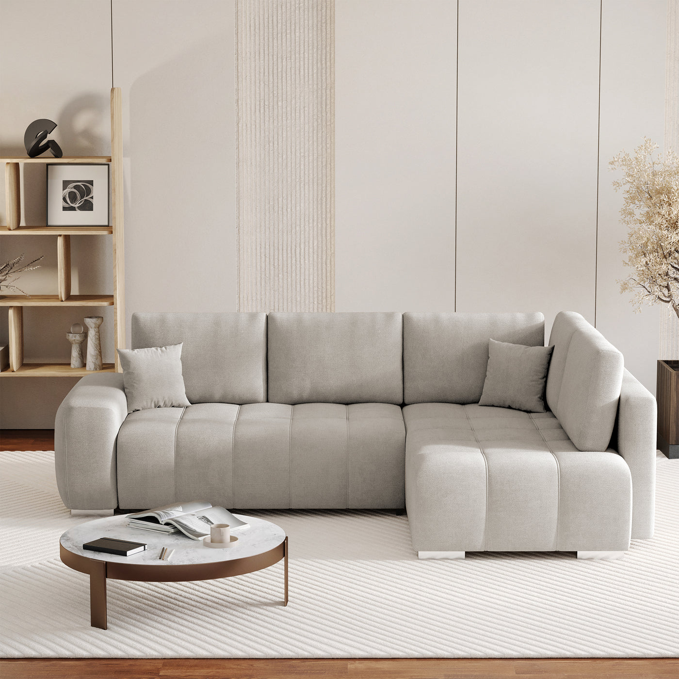 GYLIAN Canapé d'angle réversible et convertible avec coffre en tissu beige
