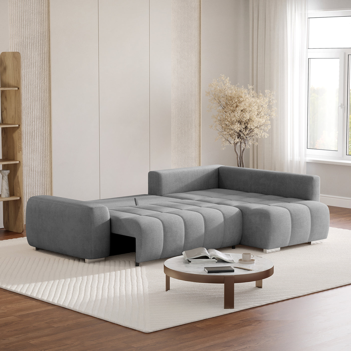 GYLIAN Canapé d'angle réversible et convertible avec coffre en tissu gris