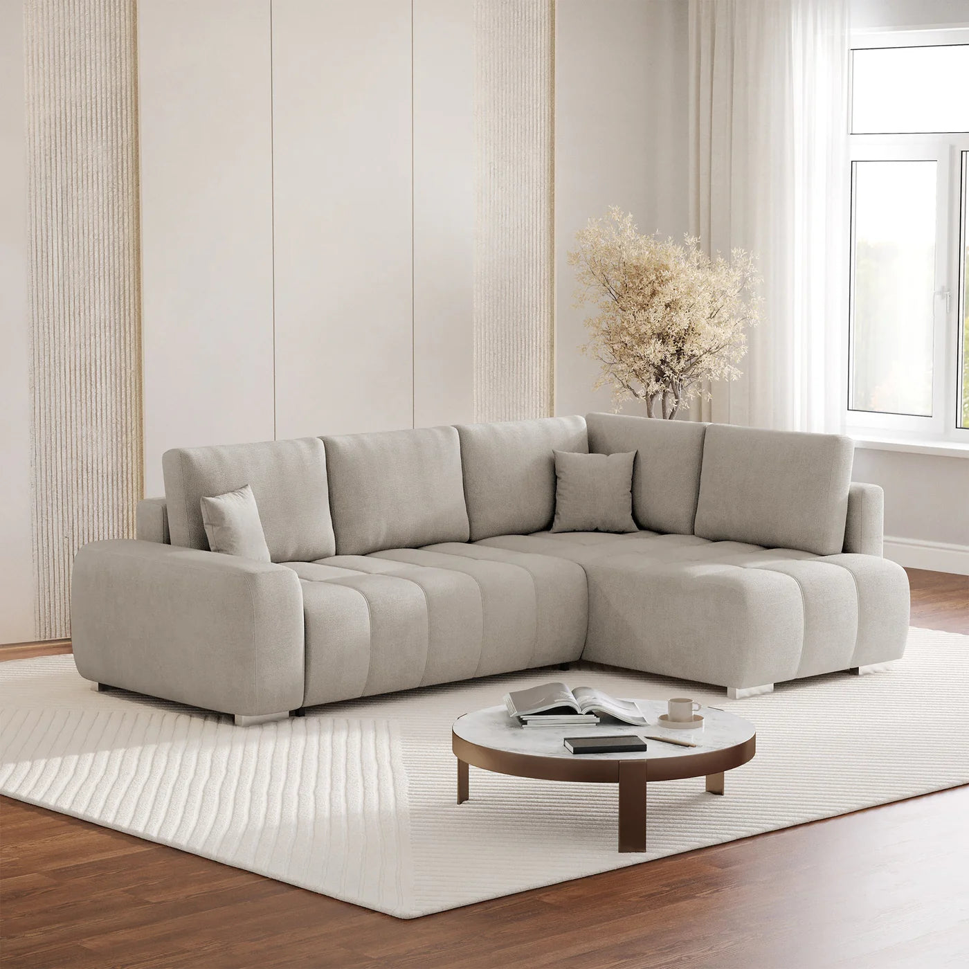 GYLIAN - Canapés d'angle réversibles et convertibles avec coffre en tissu