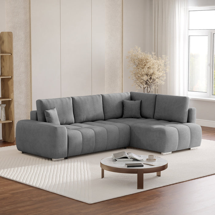 GYLIAN Canapé d'angle réversible et convertible avec coffre en tissu gris