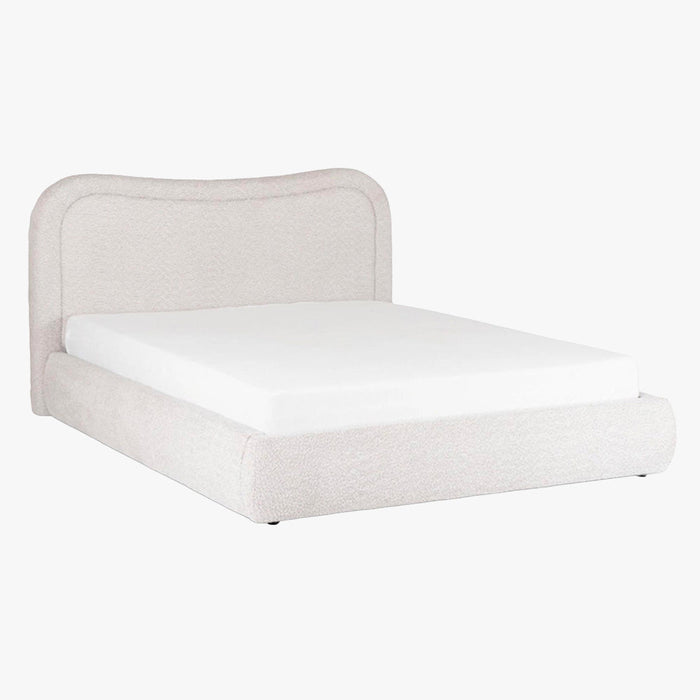 HAGA Lit double en tissu bouclette beige avec coffre 160x200 cm