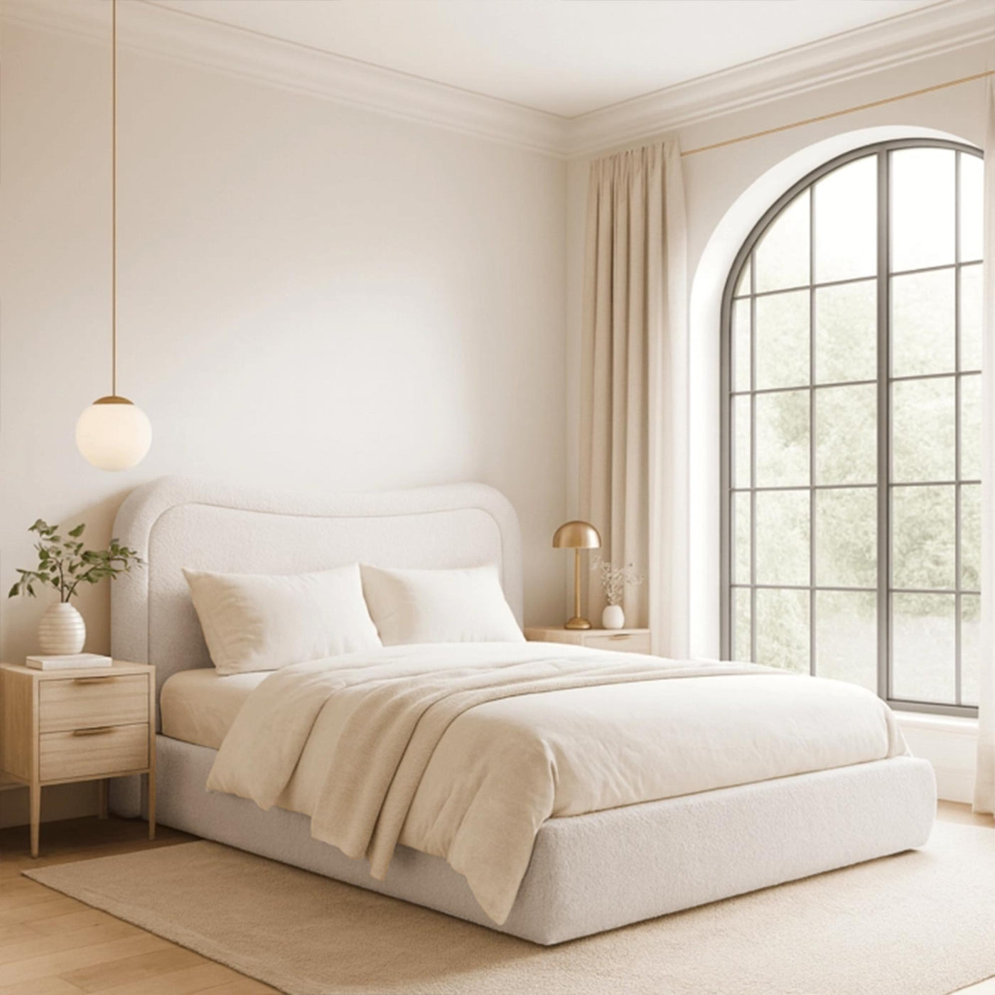 HAGA Lit double en tissu bouclette beige avec coffre 160x200 cm