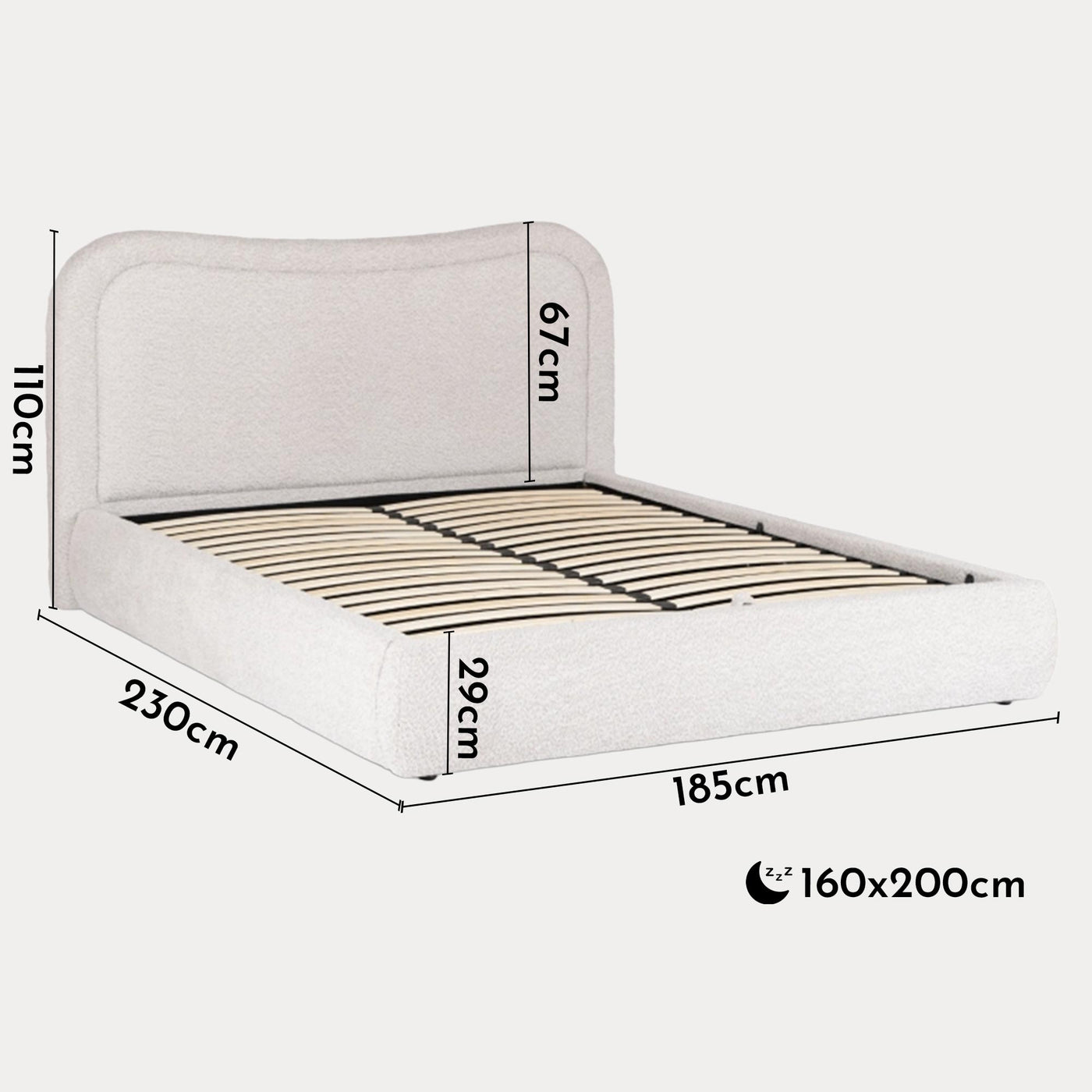 HAGA Lit double en tissu bouclette beige avec coffre 160x200 cm