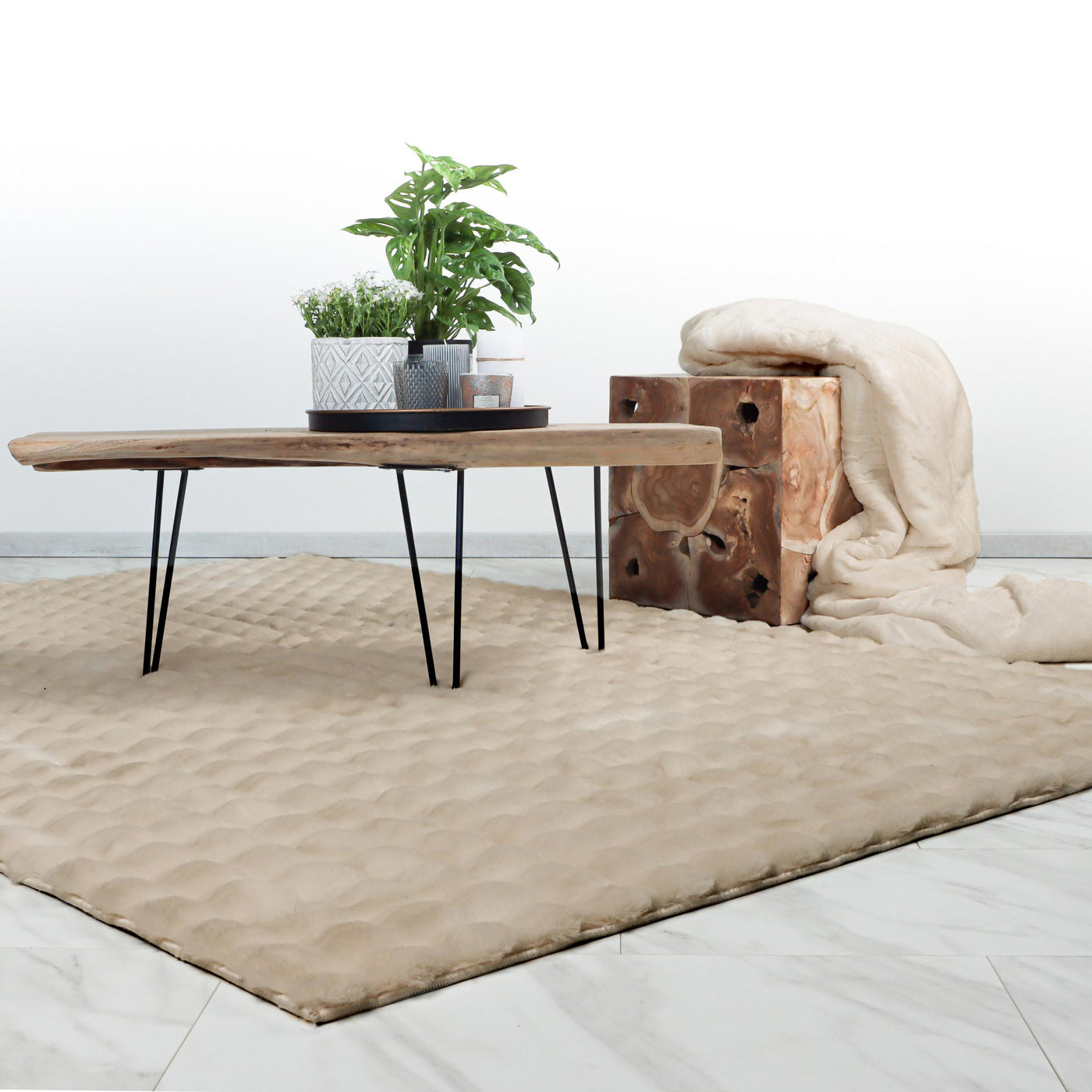 HARMONY Tapis en tissu doux à motif quadrillé beige - 120x170 cm