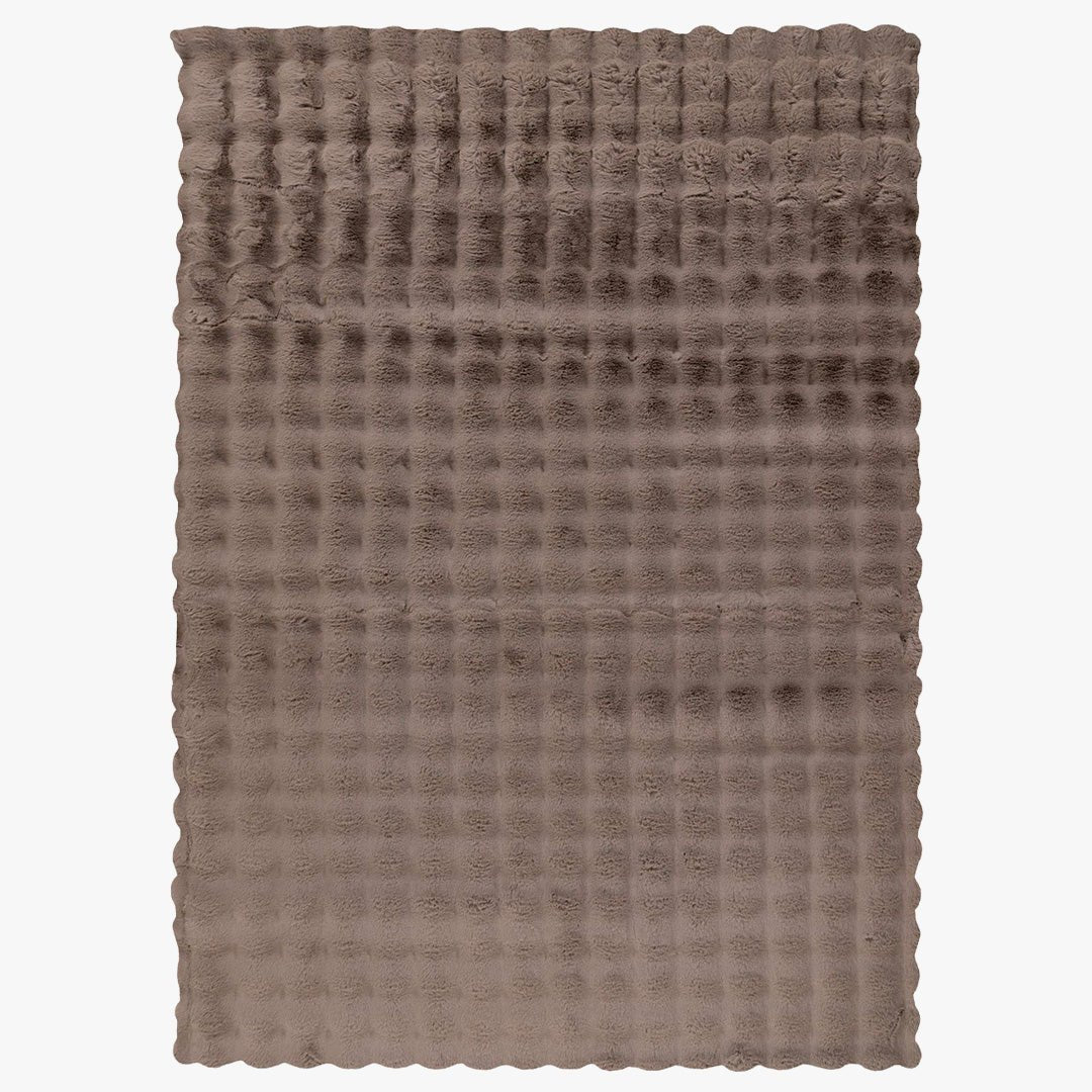 HARMONY Tapis en tissu doux à motif quadrillé taupe - 80x150 cm - Tapis - Mobilier Deco