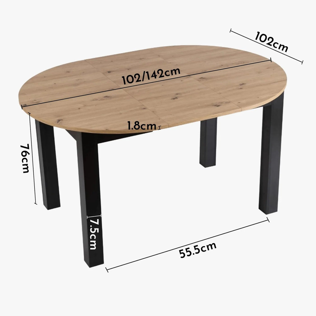 HARRY Table à manger ronde extensible couleur bois clair pieds métal noir 102-142 cm - Table à manger - Mobilier Deco