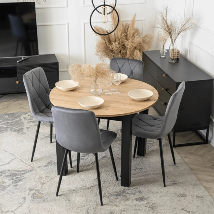 HARRY Table à manger ronde extensible couleur bois clair pieds métal noir 102-142 cm – Table à manger Mobilier Deco