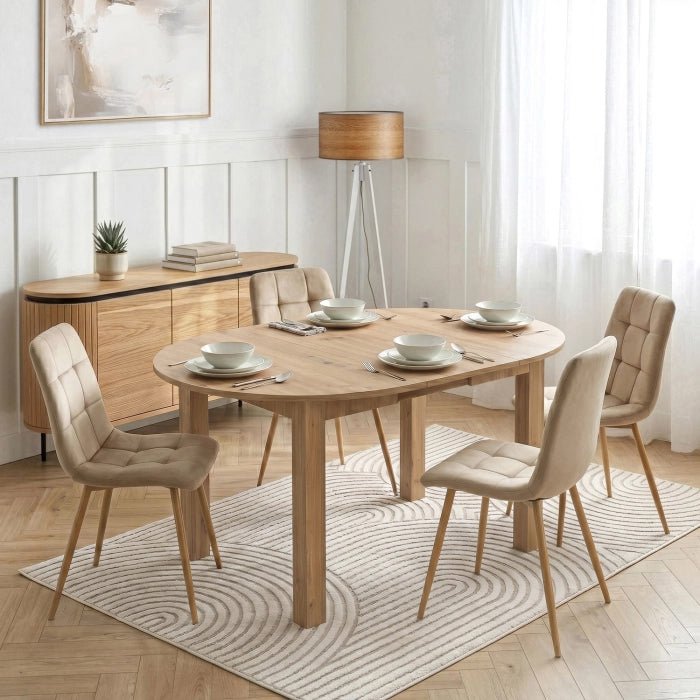 HARRY Table à manger ronde extensible couleur bois clair pieds métal noir 102-142 cm - Table à manger - Mobilier Deco