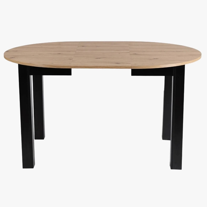 HARRY Table à manger ronde extensible couleur bois clair pieds métal noir 102-142 cm