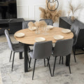 HARRY Table à manger ronde extensible couleur bois clair pieds métal noir 102-142 cm