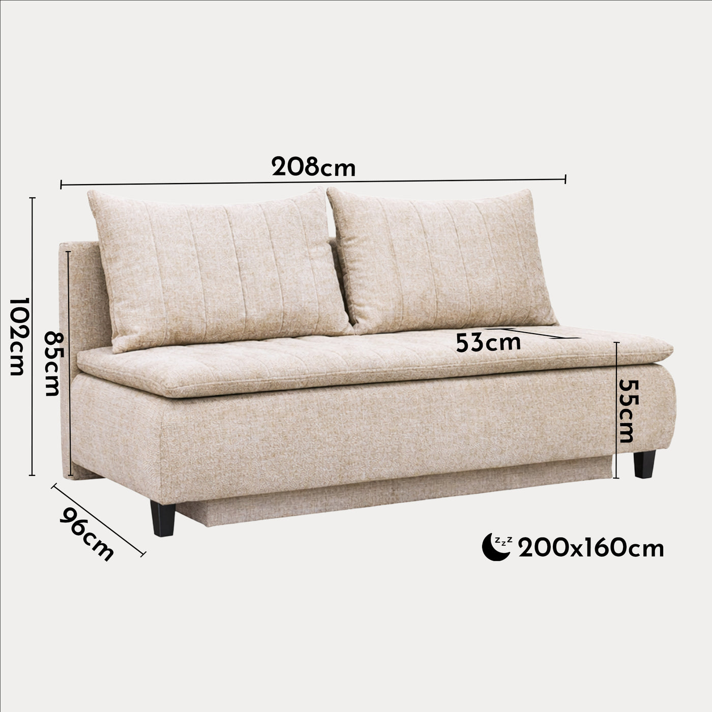 HARVEY Canapé 3 places convertible avec coffre en tissu beige