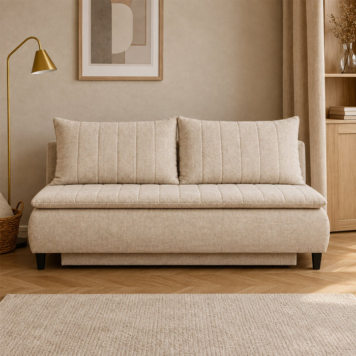 HARVEY Canapé 3 places convertible avec coffre en tissu beige