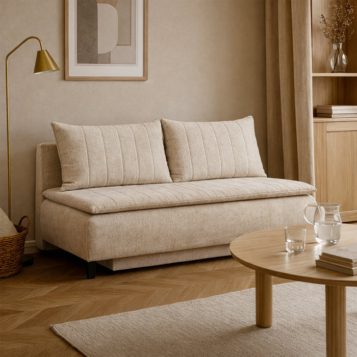 HARVEY Canapé 3 places convertible avec coffre en tissu beige