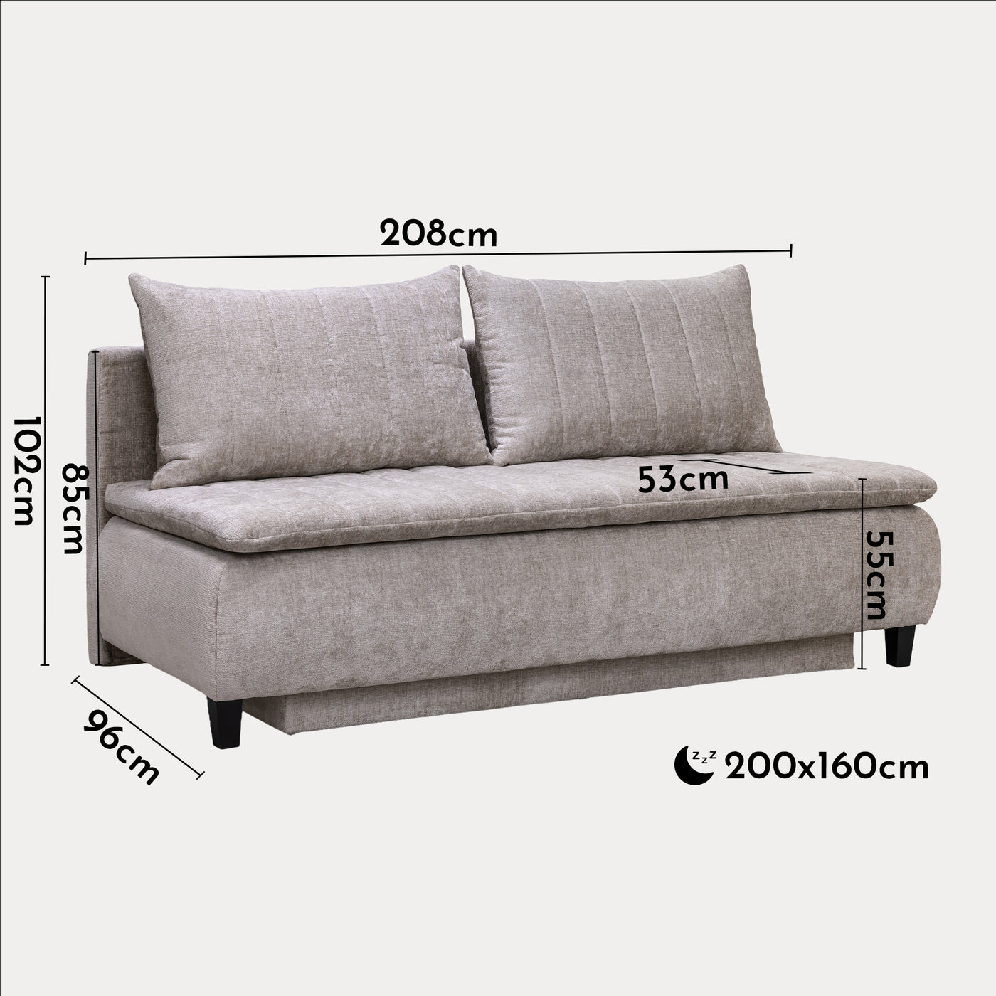 HARVEY Canapé 3 places convertible avec coffre en tissu taupe clair
