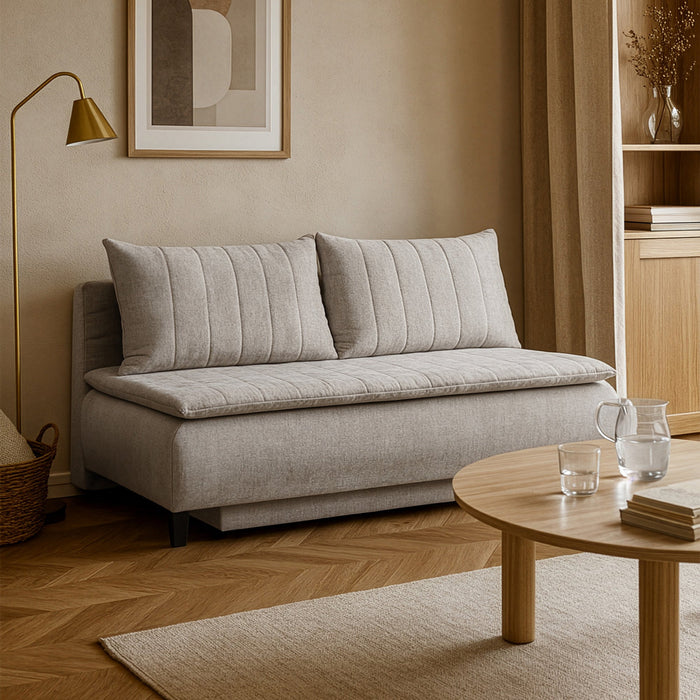 HARVEY Canapé 3 places convertible avec coffre en tissu taupe clair