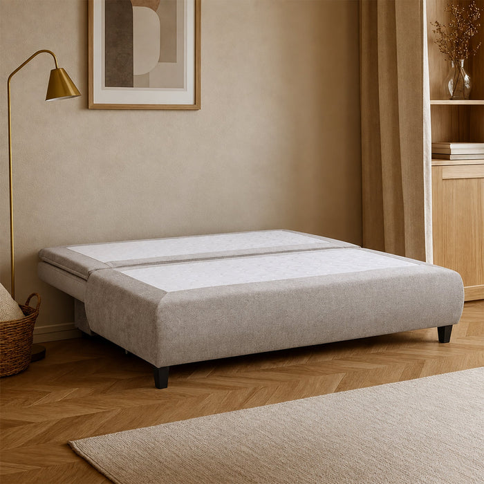HARVEY Canapé 3 places convertible avec coffre en tissu taupe clair – Canapés convertibles – vue 2