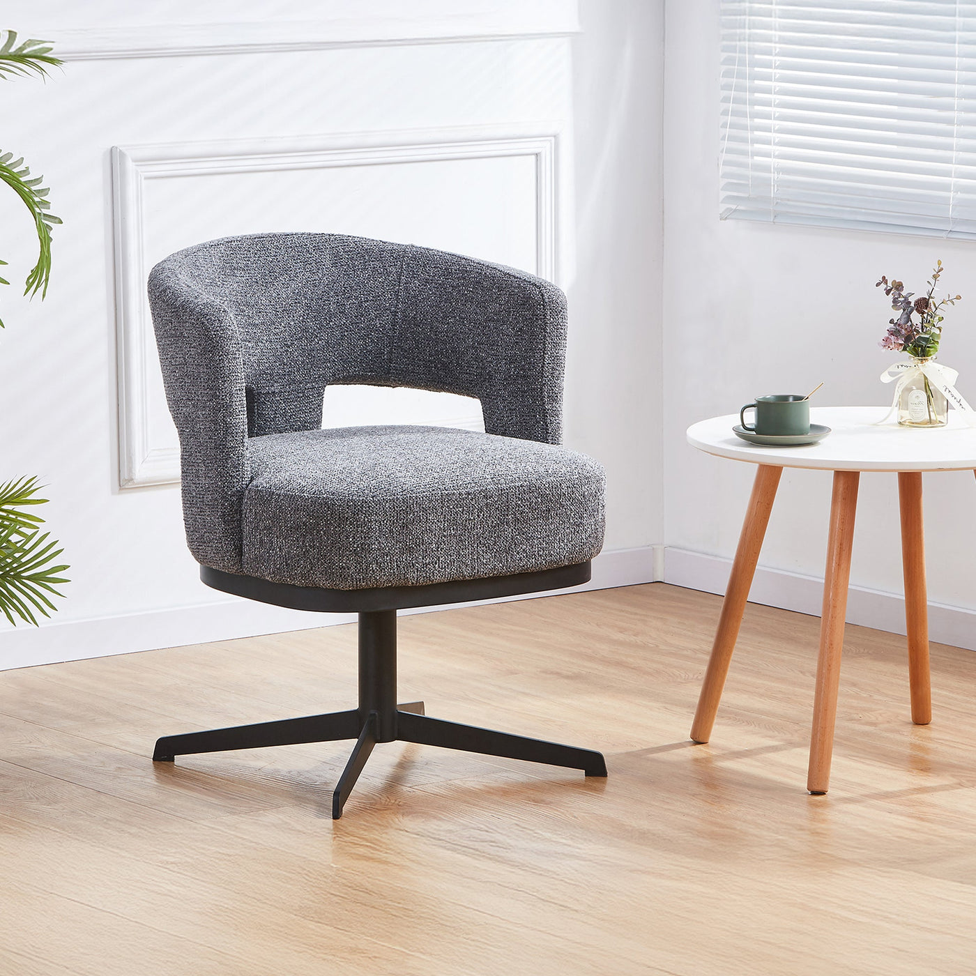 HAVA Chaise pivotante en tissu gris anthracite pieds en métal noir - Chaise de repas - Mobilier Deco