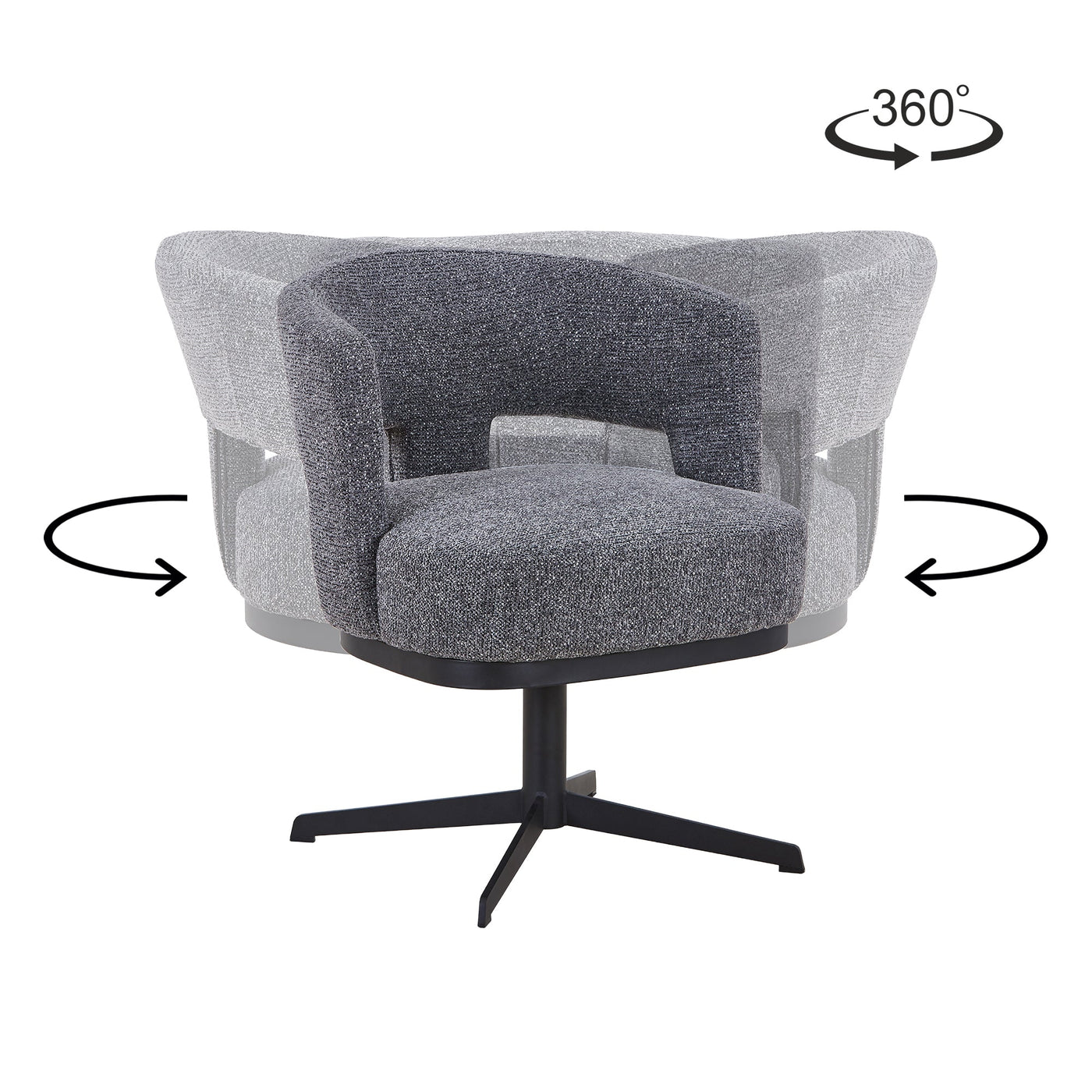 HAVA Chaise pivotante en tissu gris anthracite pieds en métal noir - Chaise de repas - Mobilier Deco
