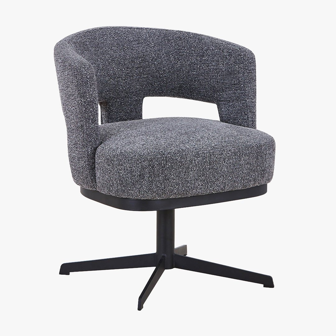 HAVA Chaise pivotante en tissu gris anthracite pieds en métal noir - Chaise de repas - Mobilier Deco