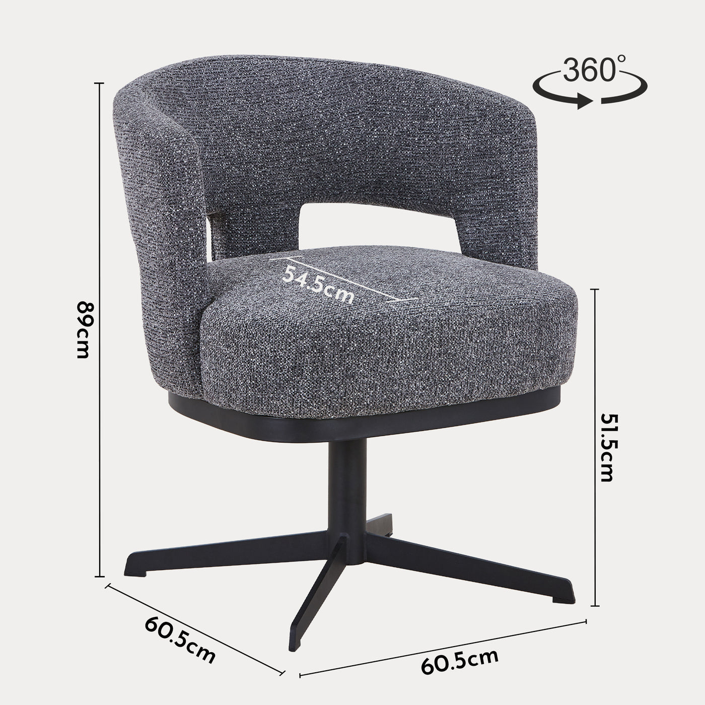 HAVA Chaise pivotante en tissu gris anthracite pieds en métal noir