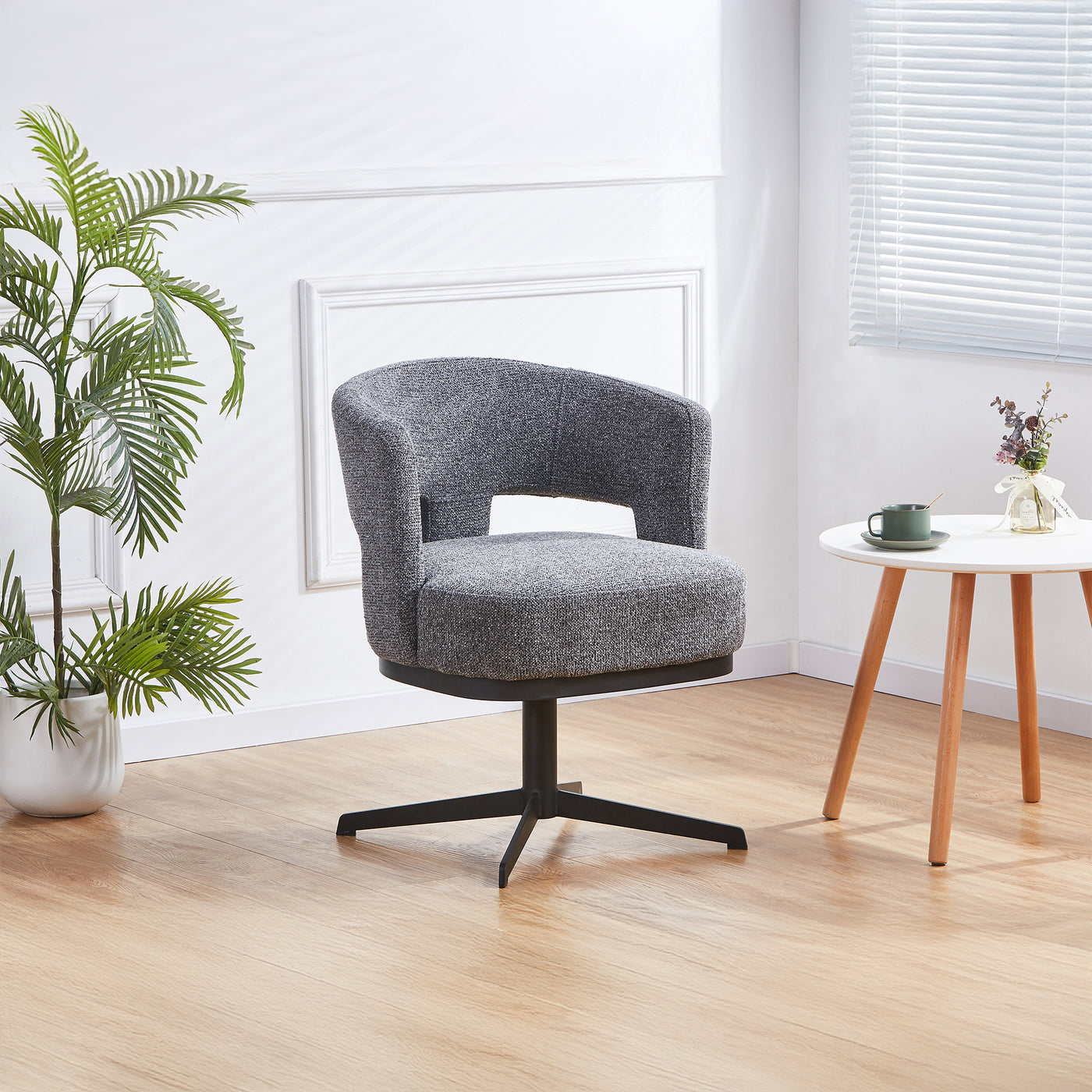HAVA Chaise pivotante en tissu gris anthracite pieds en métal noir