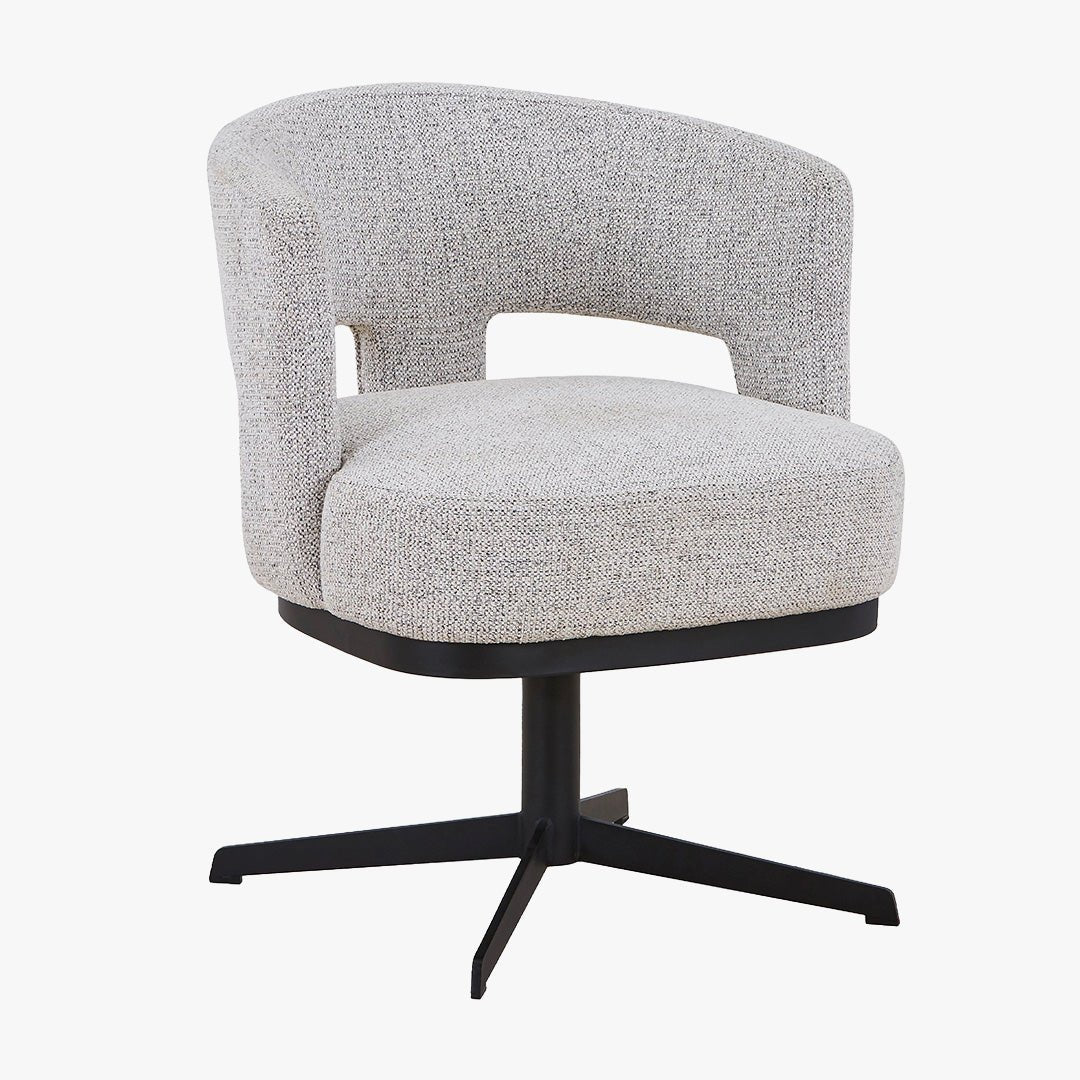 HAVA Chaise pivotante en tissu gris clair pieds en métal noir - Chaise de repas - Mobilier Deco