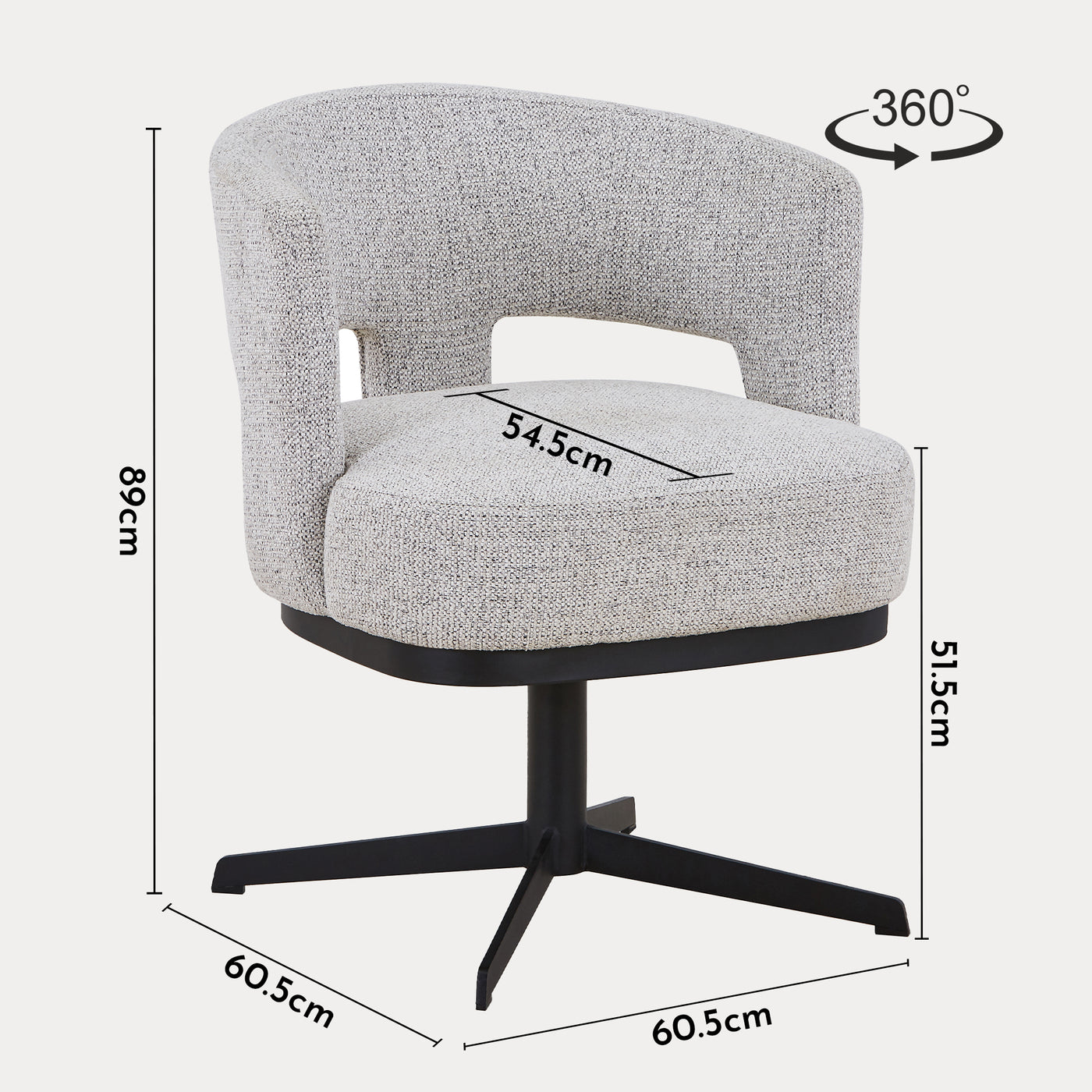 HAVA Chaise pivotante en tissu gris clair pieds en métal noir