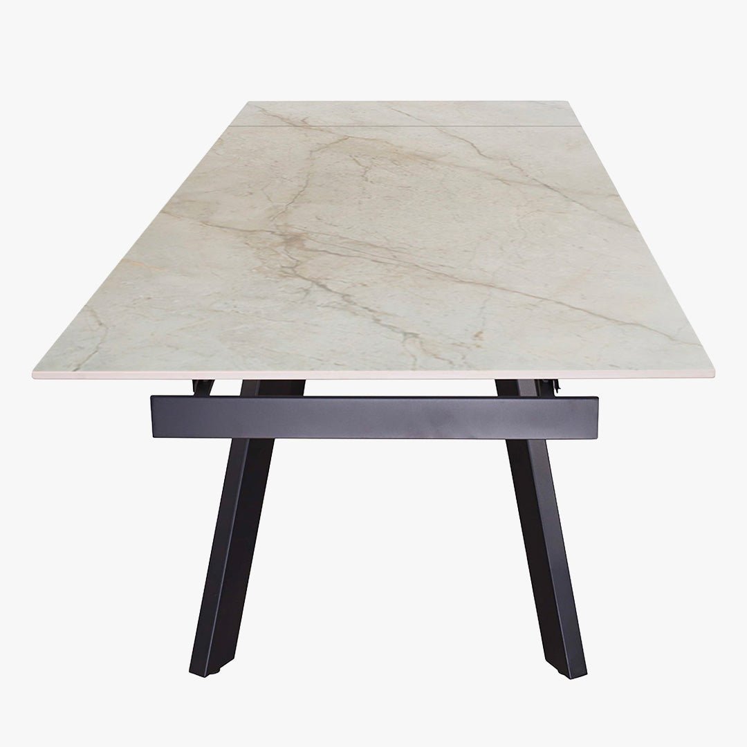 HERA Table extensible en pierre frittée beige pieds en métal noir 160-240 cm - Table à manger - Mobilier Deco