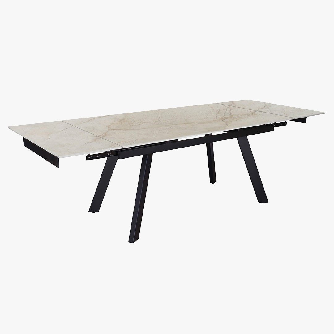 HERA Table extensible en pierre frittée beige pieds en métal noir 160-240 cm - Table à manger - Mobilier Deco