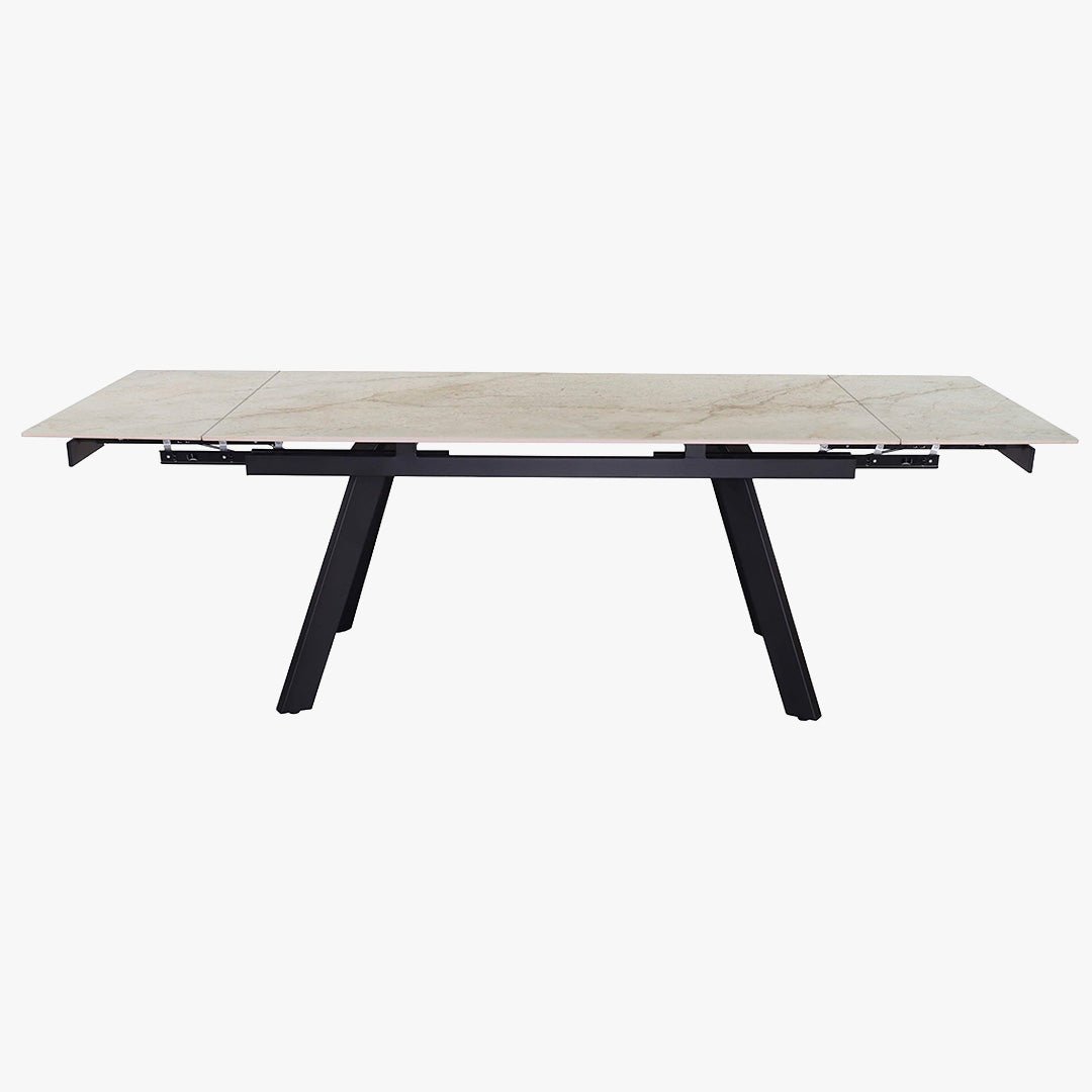 HERA Table extensible en pierre frittée beige pieds en métal noir 160-240 cm - Table à manger - Mobilier Deco