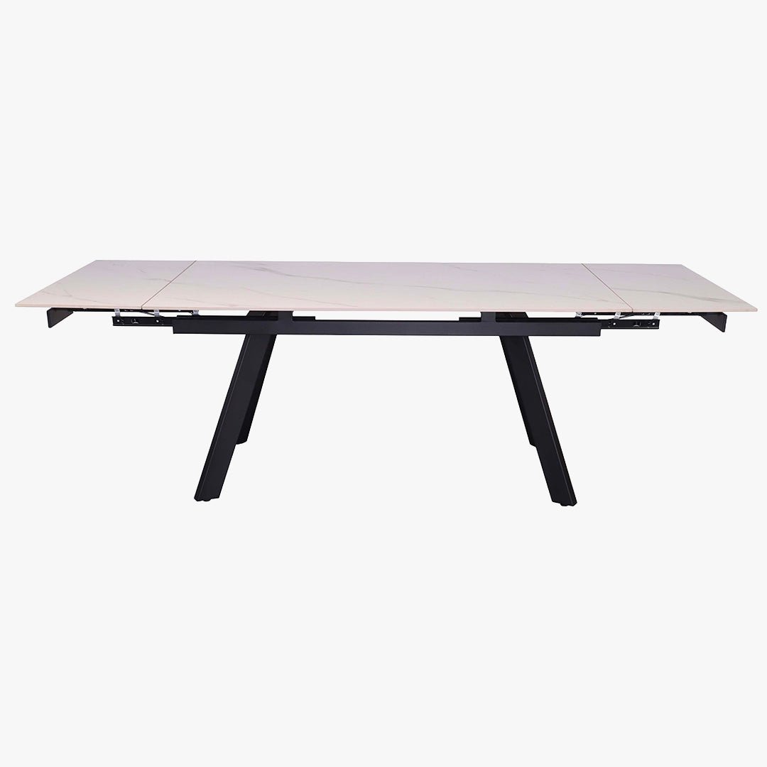 HERA Table extensible en pierre frittée blanc pieds en métal noir 160-240 cm - Table à manger - Mobilier Deco