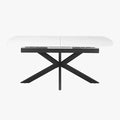 HESTIA Table extensible rectangulaire en pierre frittée blanc pieds en métal noir 180-220 cm