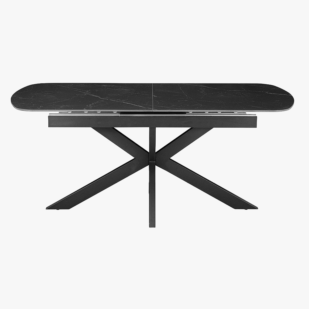 HESTIA Table extensible rectangulaire en pierre frittée noir pieds en métal noir 180-220 cm - Table à manger - Mobilier Deco