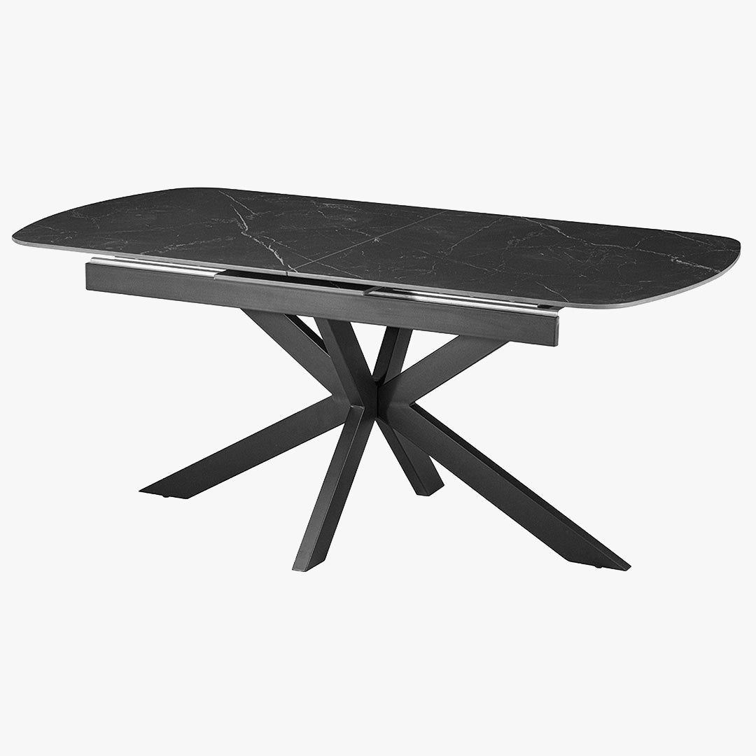 HESTIA Table extensible rectangulaire en pierre frittée noir pieds en métal noir 180-220 cm - Table à manger - Mobilier Deco