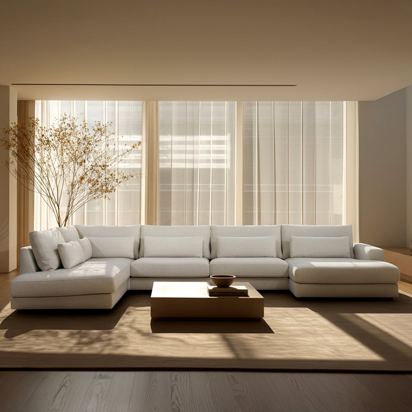 HILONA U Canapé panoramique tissu beige - Angle droit - Canapés panoramiques - Mobilier Deco