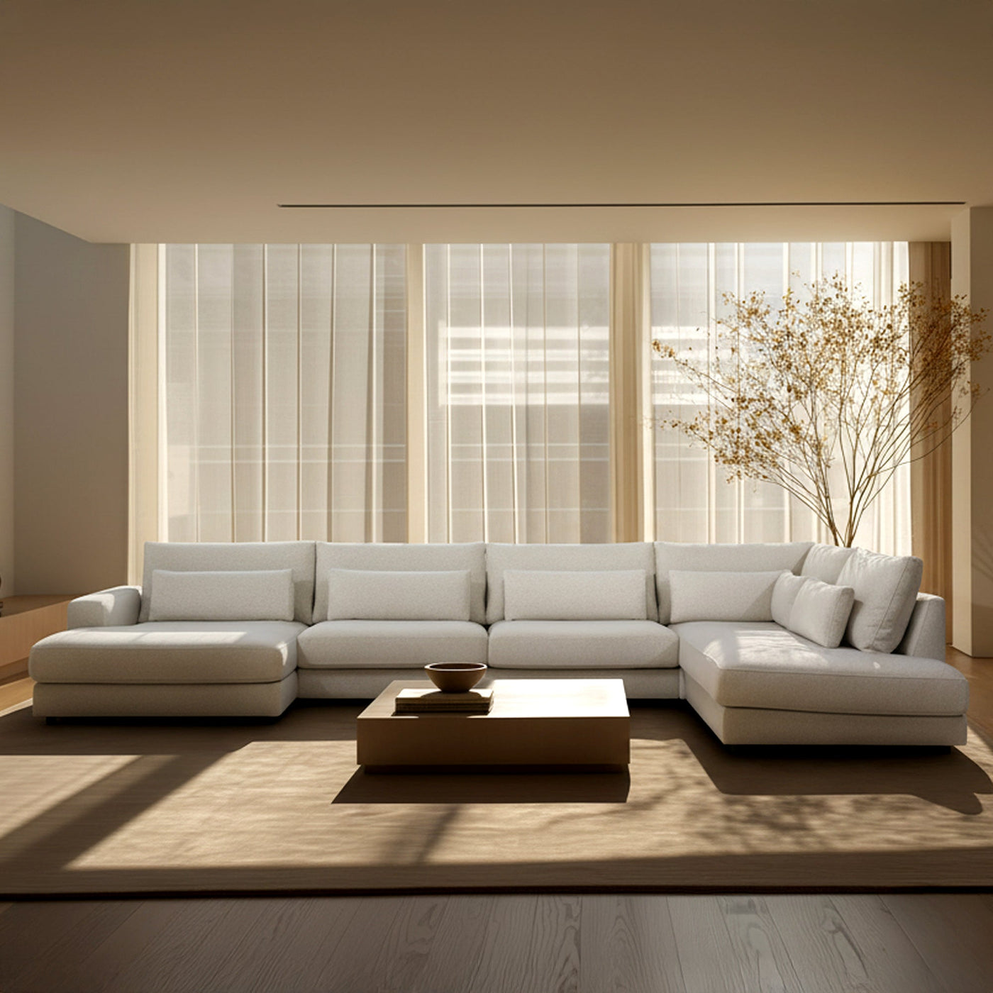 HILONA U Canapé panoramique tissu beige - Angle gauche - Canapés panoramiques - Mobilier Deco