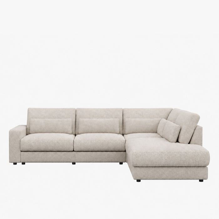 HILONA XL Canapé d'angle en tissu beige - Angle droit