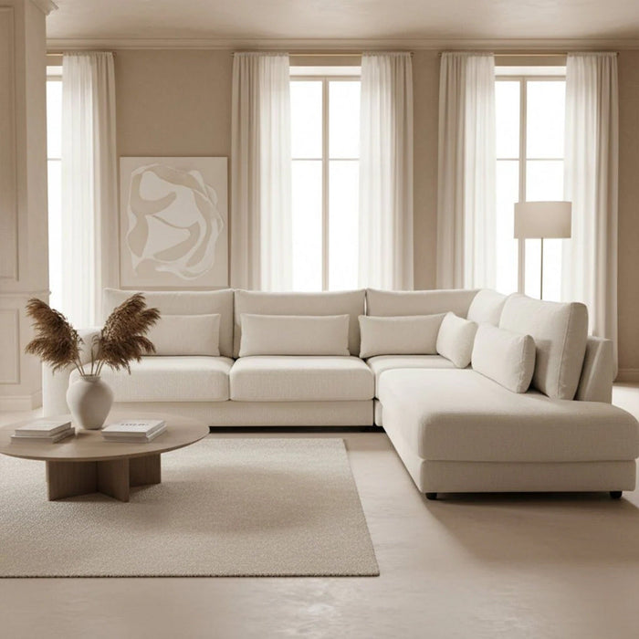HILONA XL Canapé d'angle en tissu beige - Angle droit