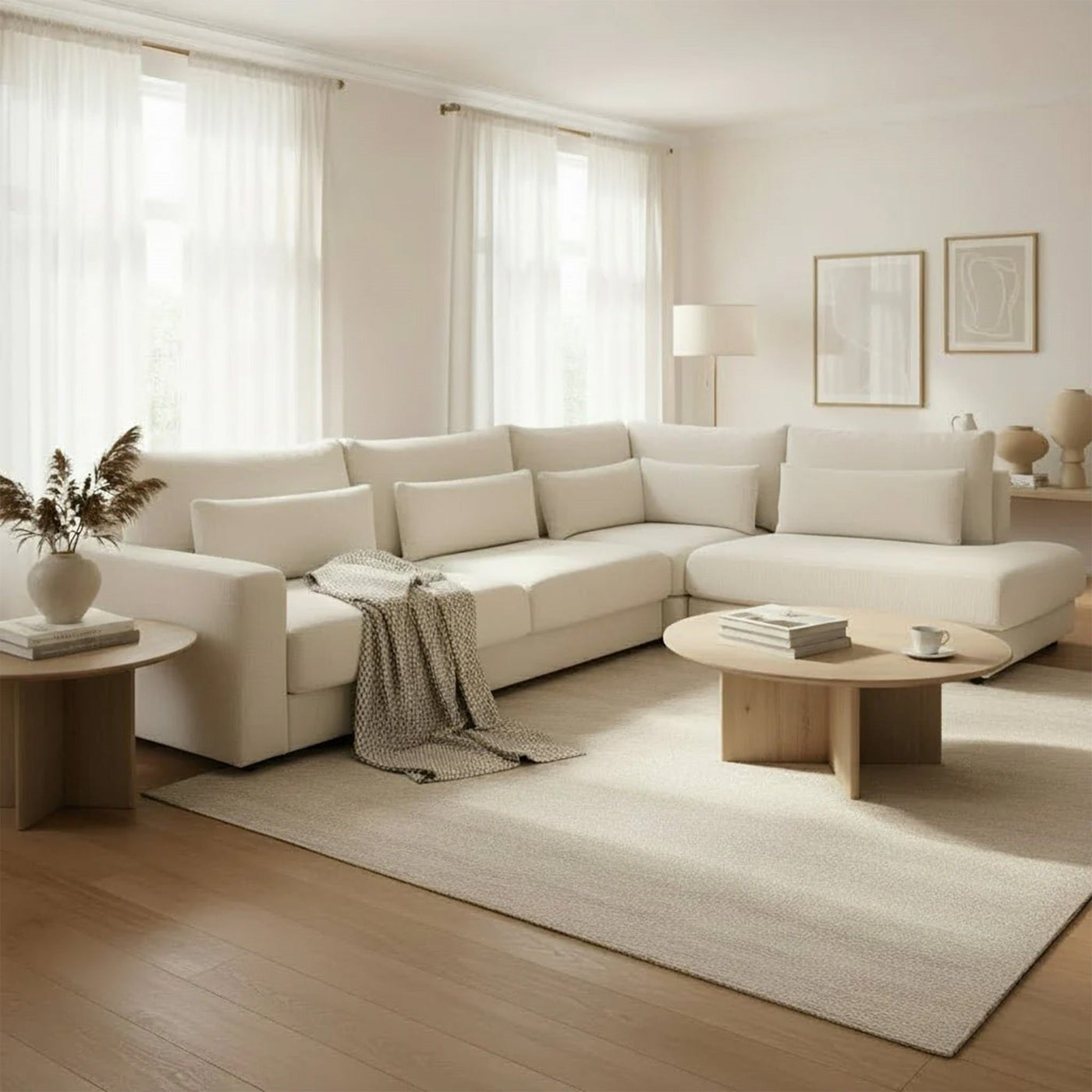 HILONA XL Canapé d'angle en tissu beige - Angle droit - Canapés d'angle - Mobilier Deco