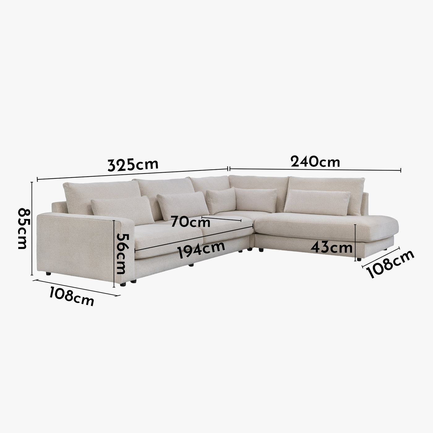 HILONA XL Canapé d'angle en tissu beige - Angle droit - Canapés d'angle - Mobilier Deco
