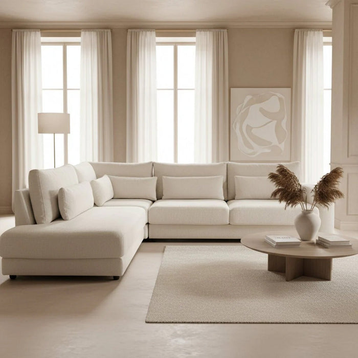 HILONA XL Canapé d'angle en tissu beige - Angle gauche