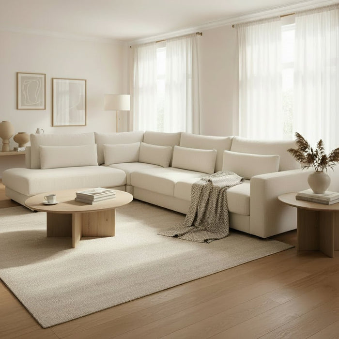 HILONA XL Canapé d'angle en tissu beige - Angle gauche