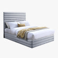 INDIRA Lit double en tissu chiné gris 140x190 cm