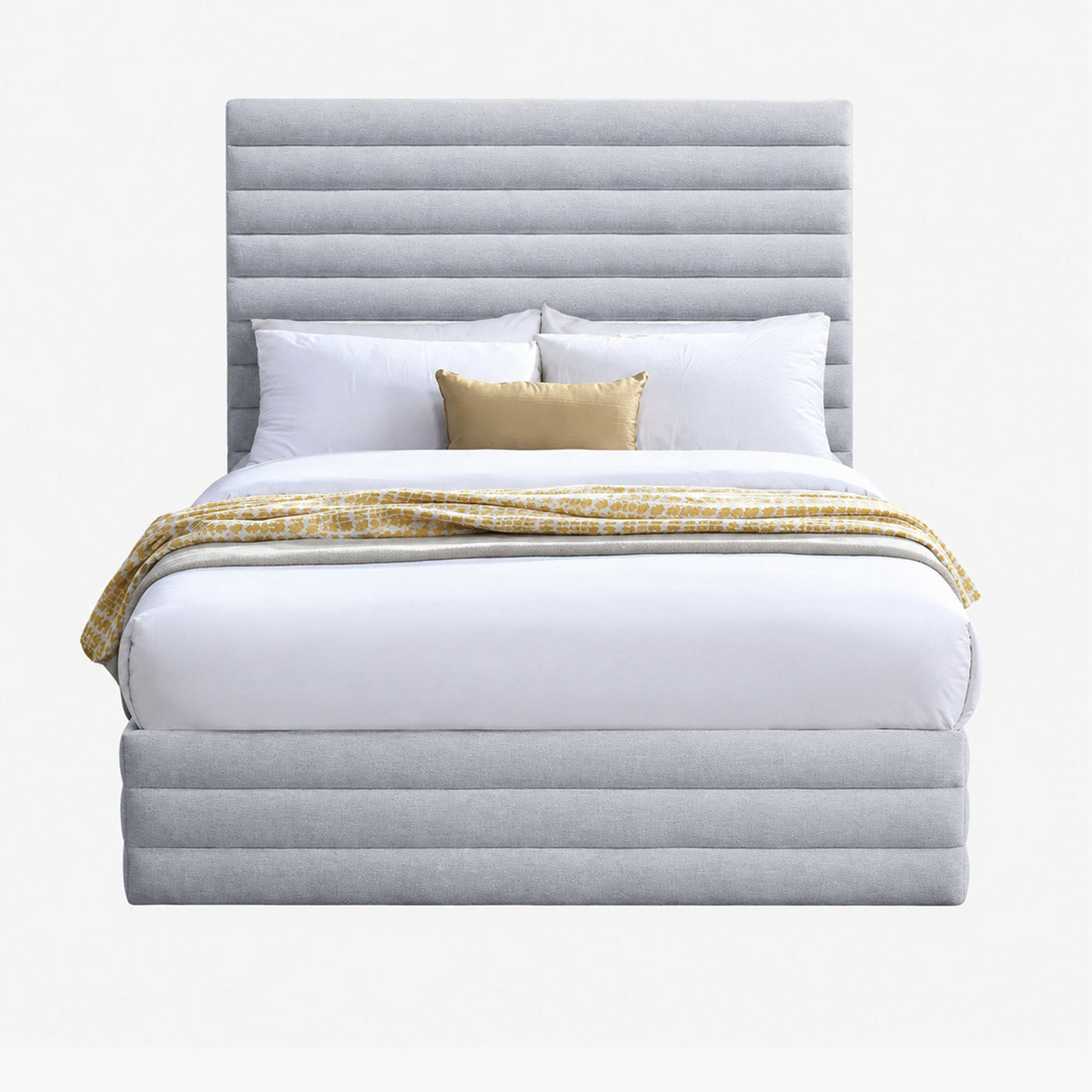INDIRA Lit double en tissu chiné gris 140x190 cm - Lits - Mobilier Deco