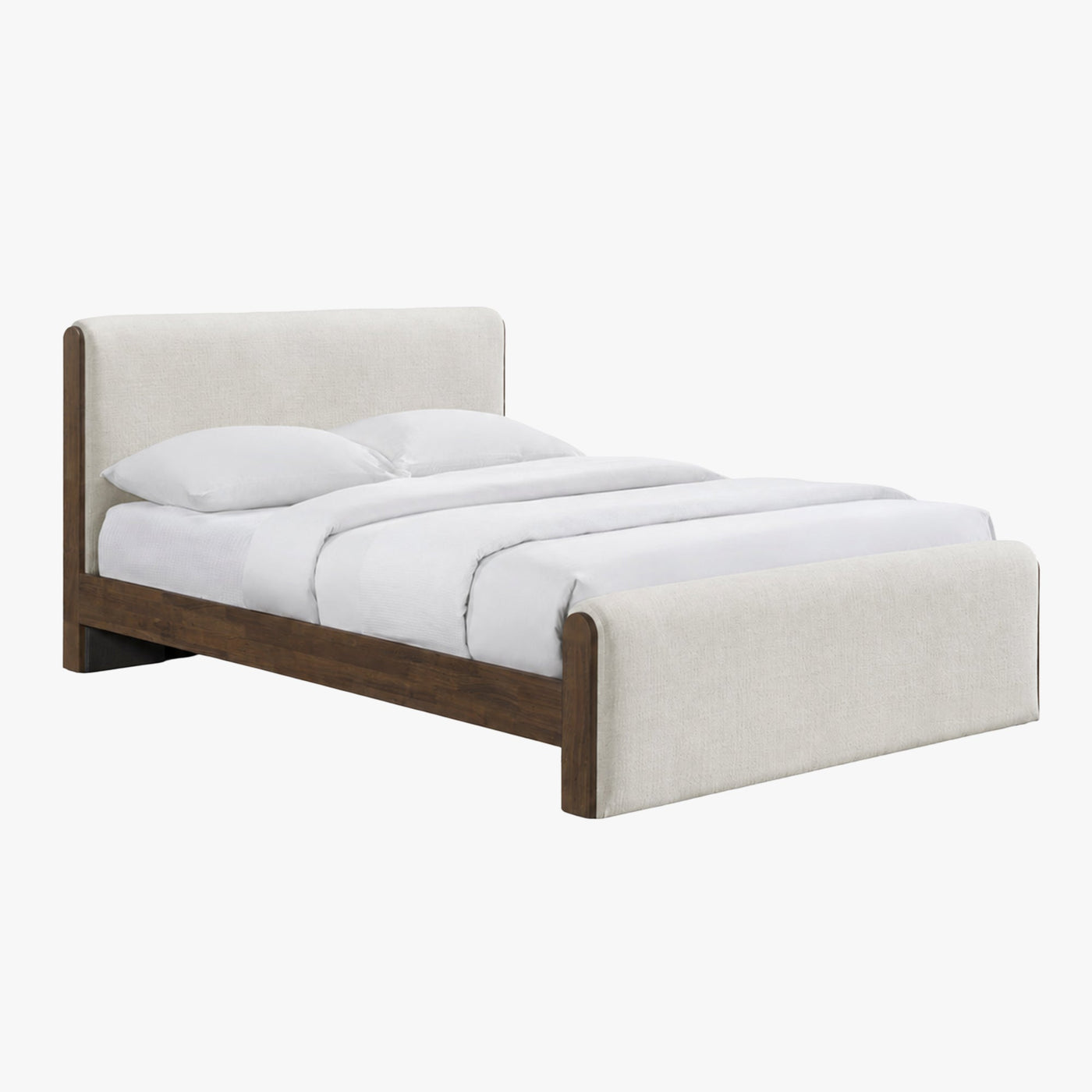 IREL Lit double en tissu beige et bois foncé 140x190 cm - Lits - Mobilier Deco