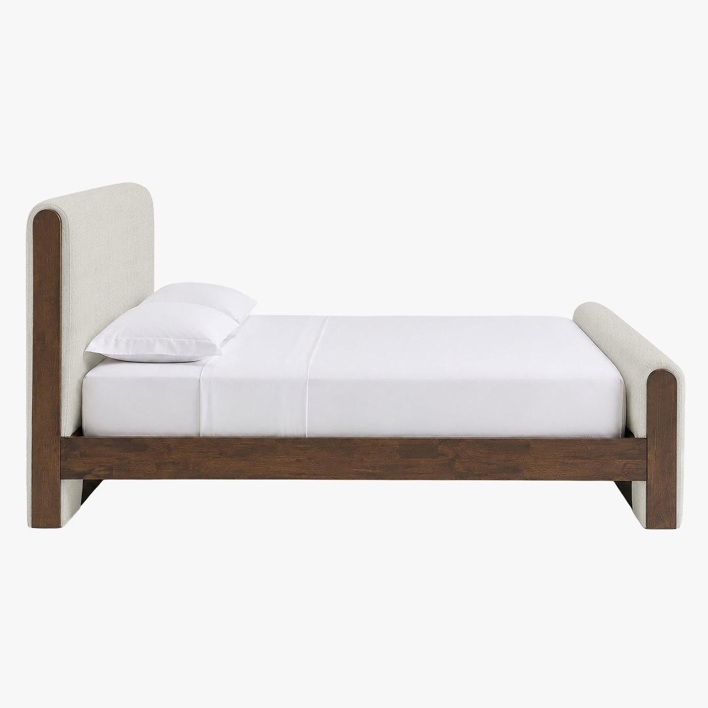 IREL Lit double en tissu beige et bois foncé 160x200 cm - Lits - Mobilier Deco