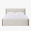 IREL Lit double en tissu beige et bois foncé 180x200 cm