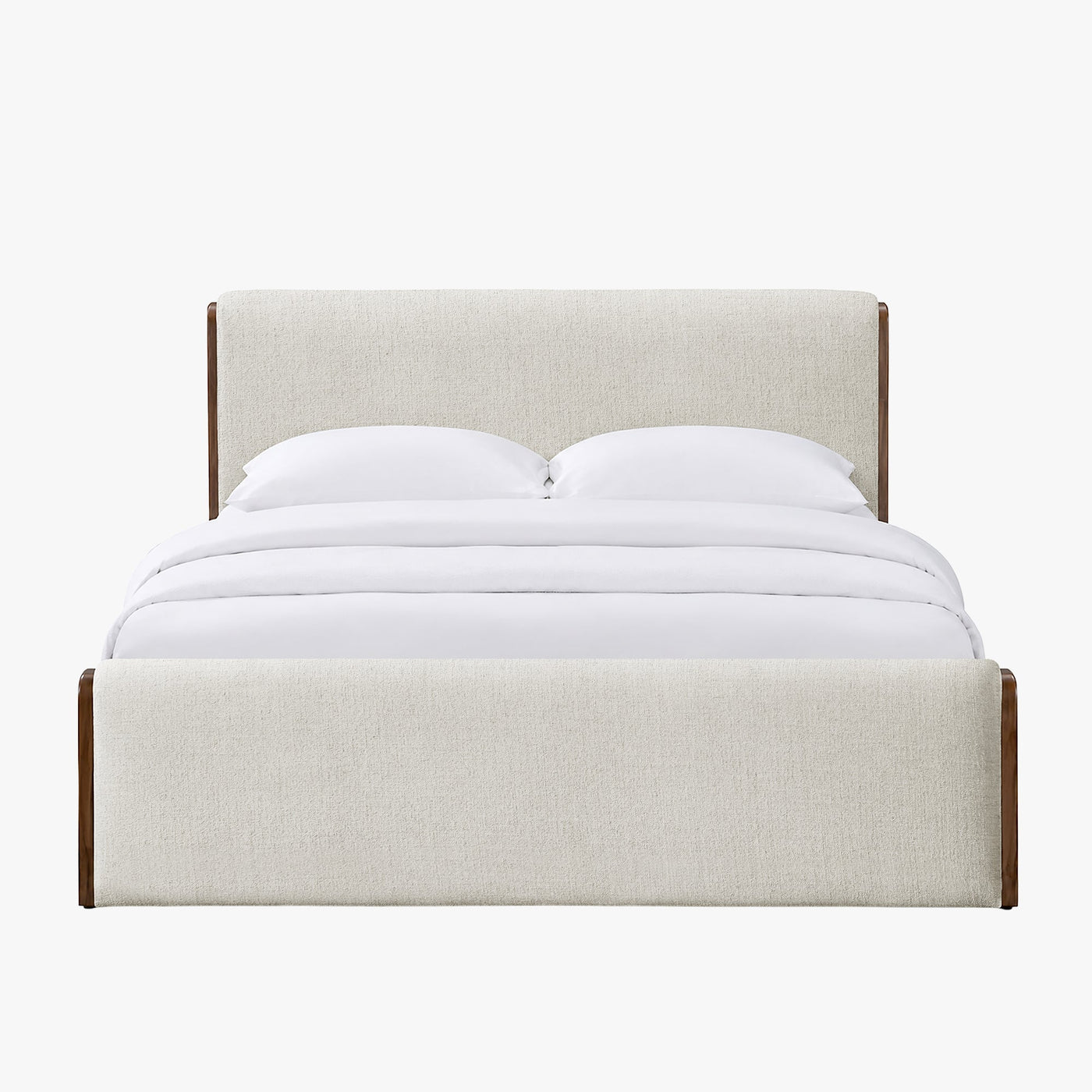 IREL Lit double en tissu beige et bois foncé 180x200 cm - Lits - Mobilier Deco