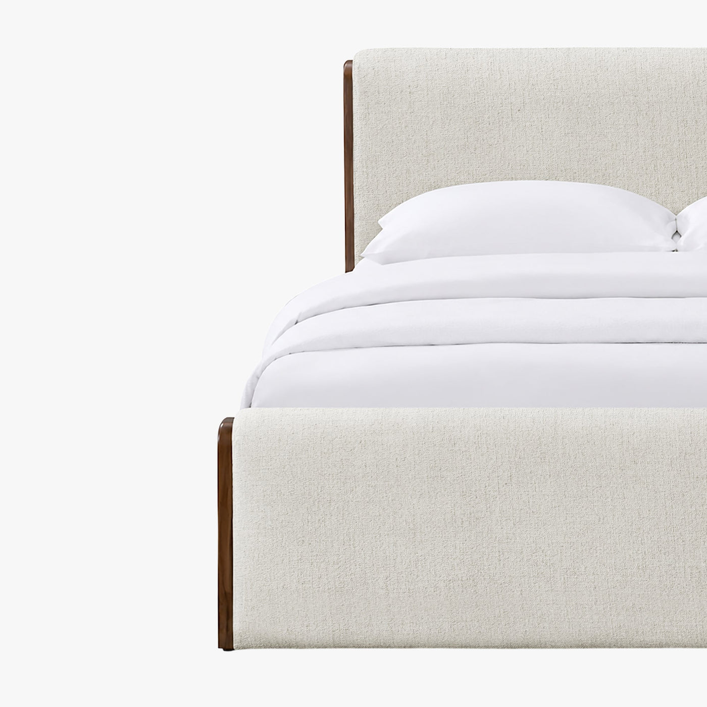 IREL Lit double en tissu beige et bois foncé 180x200 cm - Lits - Mobilier Deco