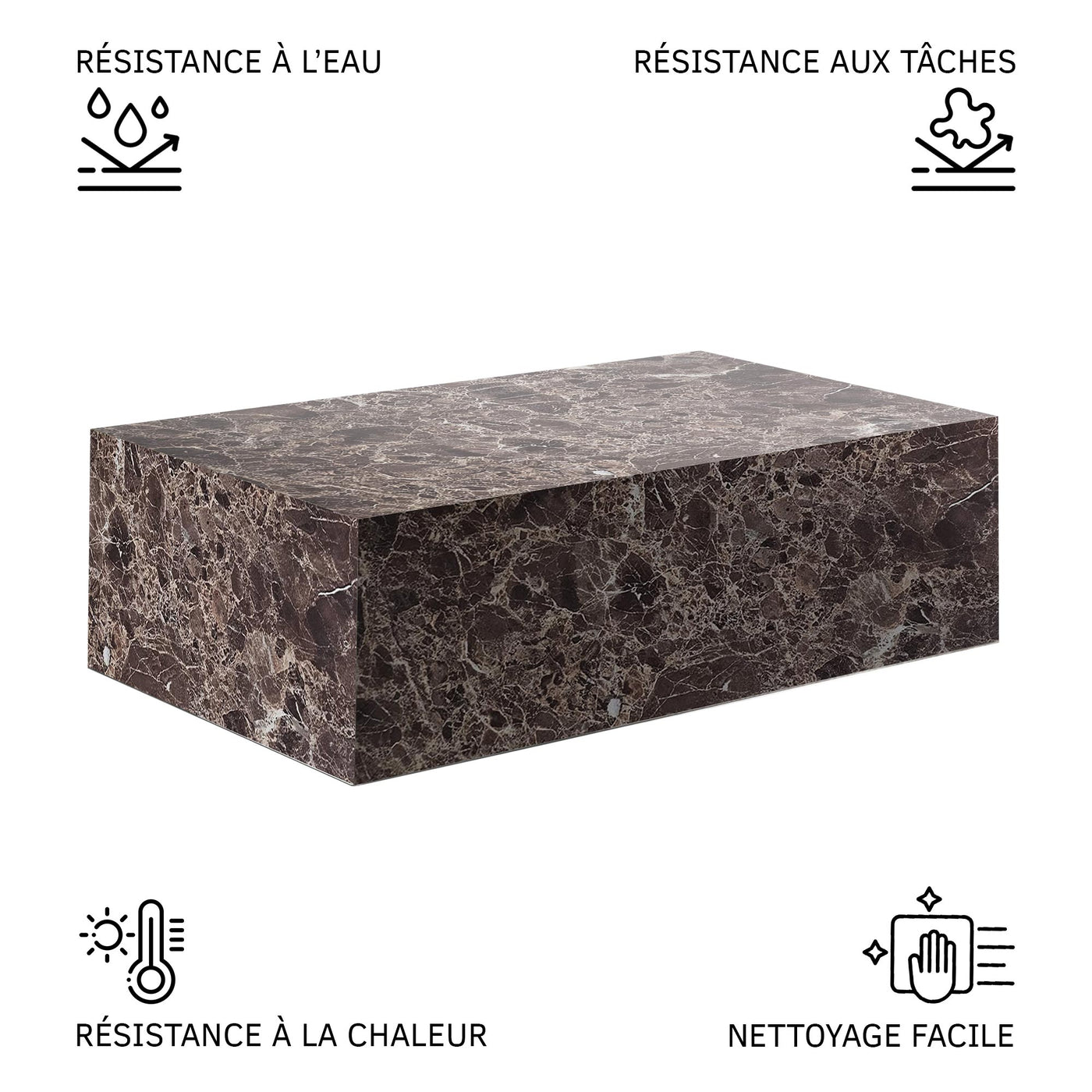 ISBEL Table basse rectangulaire en marbre d'ingénierie marron